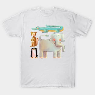 Elephant Crocodile Monkey Penguin T-Shirt